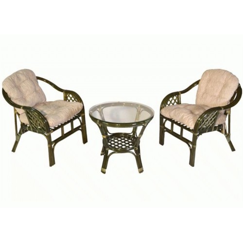 Два кресла с подушками + кофейный стол со стеклом